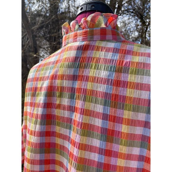 Vintage 1970s Plaid Seer Sucker Peasant Blouse With Tags Size 44 - Picture 7 of 16